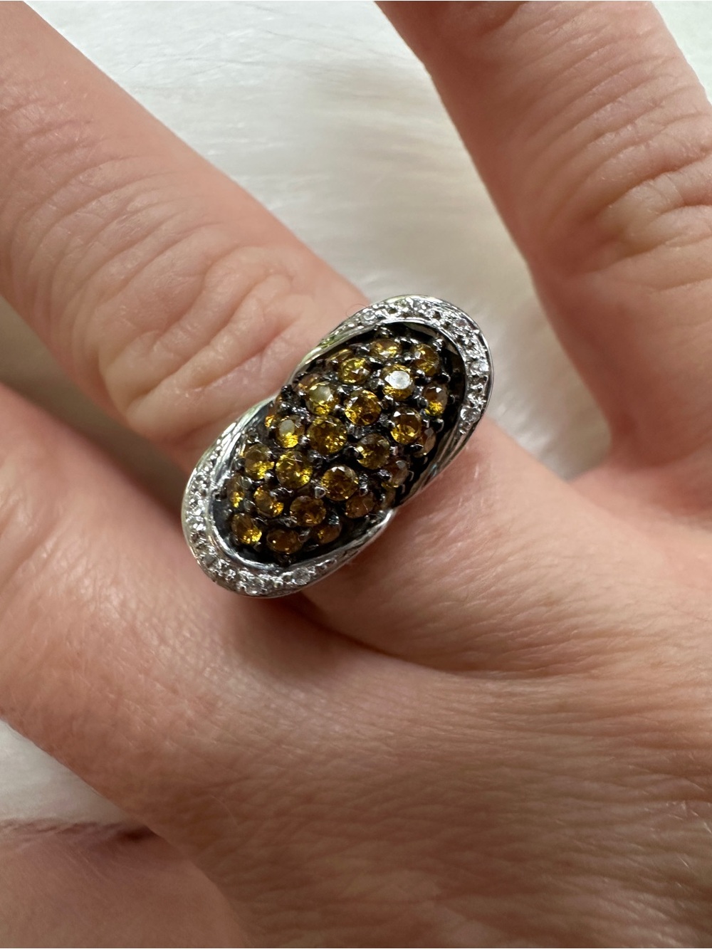 MEDA Solid 14k White Gold, Yellow & White CZ Cocktail Ring